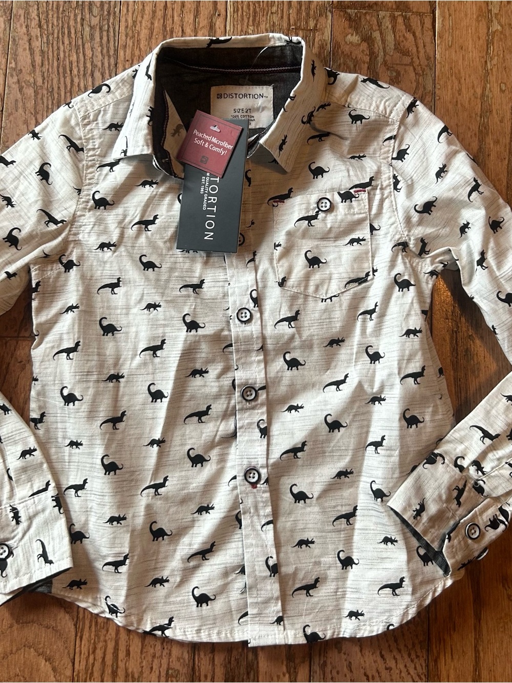 Distortion Kids' Beige Dino Print Button-Up Shirt